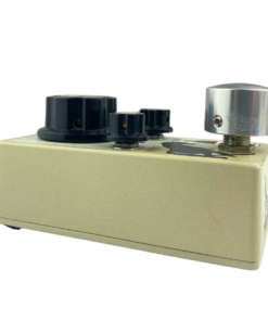 Barefoot Buttons V1 Tallboy Silver footswitch topper installed on a guitar effects pedal switch.