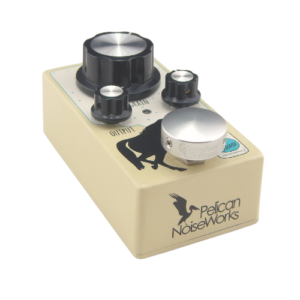 Barefoot Buttons V1 Standard Silver footswitch topper installed on a Pelican Noiseworks guitar effects pedal.