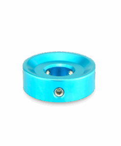 A blue plastic object with a hole in it.