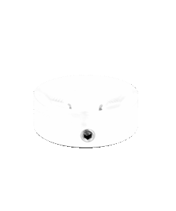 A white round box with a black spot on top.