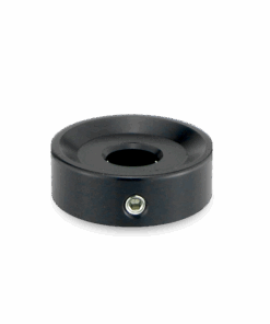 A black metal object with a hole in it.