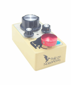 Barefoot Buttons V1 Standard Red footswitch topper installed on a Pelican Noiseworks guitar effects pedal.