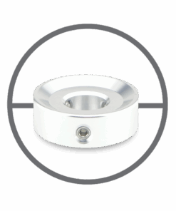 A white ring with a silver rim and a black background