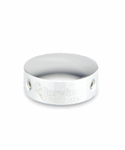 Barefoot Buttons V1 Standard Chrome footswitch topper made from solid brass with a premium chrome finish, displayed on a clean background.