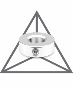 A silver object with a triangle in the background.