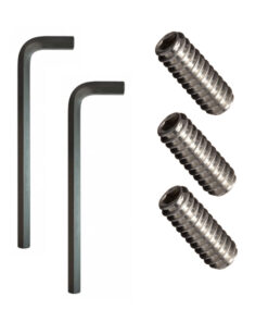 A pair of hex wrenches and three nuts.