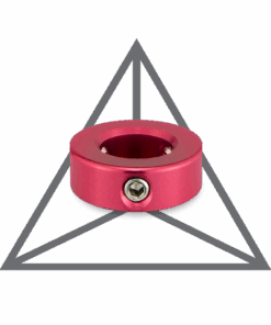 A red ring sitting in front of an inverted triangle.