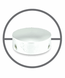 A white button with a black background