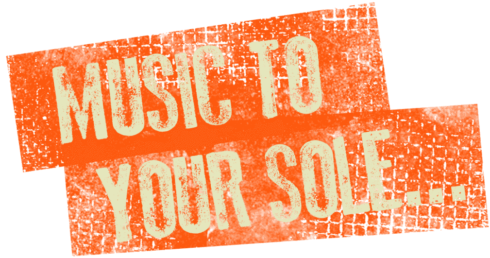 A red sign with the words music to your soul written in white.