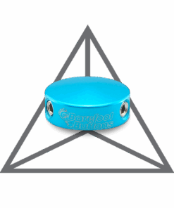 A blue ring sitting on top of a metal triangle.