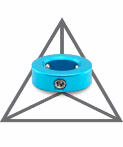 A blue ring sitting in front of an inverted triangle.