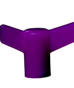A purple plastic object is sitting on the ground.