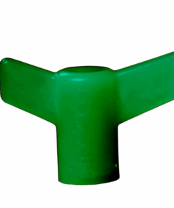 A green plastic object is shown on the black background.