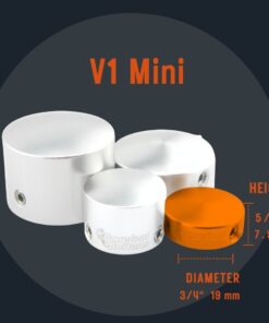 Barefoot Buttons Mini shown alongside other Barefoot Buttons fits for size comparison, featuring 3/4 inch diameter and 5/16 inch height.