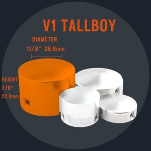 A picture of the different sizes and colors of the v 1 tallboy.