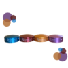 Four Barefoot Buttons Side by side, version 2, in colors light blue, red, orange, and purple
