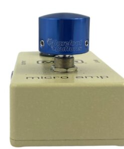 Barefoot Buttons V1 Tallboy Dark Blue footswitch topper installed on a guitar effects pedal switch, straight-on view