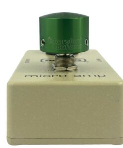 Barefoot Buttons V1 Tallboy Green footswitch topper installed on a guitar effects pedal switch, straight-on view
